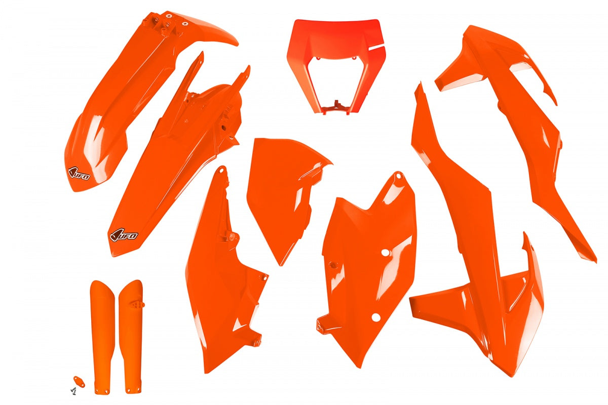 Kit completo de plásticos UFO color naranja neon KTM EXC125 17-19/EXC150 17-19/EXC250 17/EXC-F250 17-19/EXC300 17/EXC-F350 17-19/EXC-F450 17-19/EXC-F500 17-19/XC-W125 17-19/XC-W150 17-19/EXC250 TPI 18-19/XC-W250 17/XC-W250 TPI 18-19