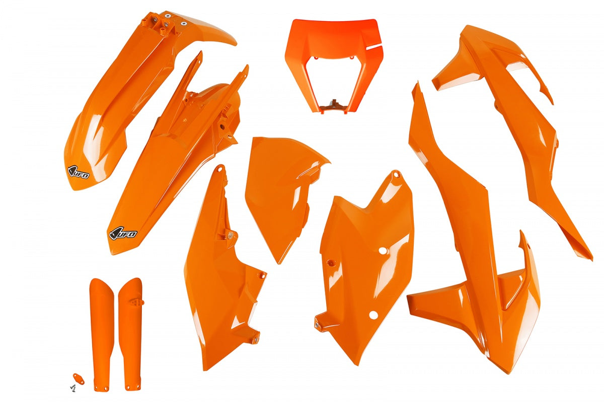 Kit completo de plásticos UFO color naranja OEM KTM EXC125 17-19/EXC150 17-19/EXC250 17/EXC-F250 17-19/EXC300 17/EXC-F350 17-19/EXC-F450 17-19/EXC-F500 17-19/XC-W125 17-19/XC-W150 17-19/EXC250 TPI 18-19/XC-W250 17/XC-W250 TPI 18-19