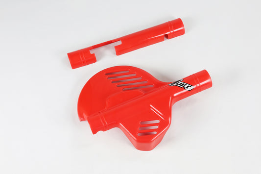 Protector de disco rojo UFO Honda XR600R 85-89/CR125R 2T 85-89/CR250R 2T 85-88/CR500R 85-88. Adaptable a Honda XLR250/XR250L/XR250R/400R/600R/650R/650L