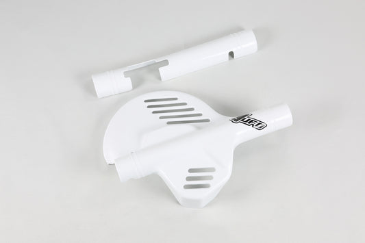 Protector de disco blanco UFO Honda XR600R 85-89/CR125R 2T 85-89/CR250R 2T 85-88/CR500R 85-88. Adaptable a Honda XLR250/XR250L/XR250R/400R/600R/650R/650L